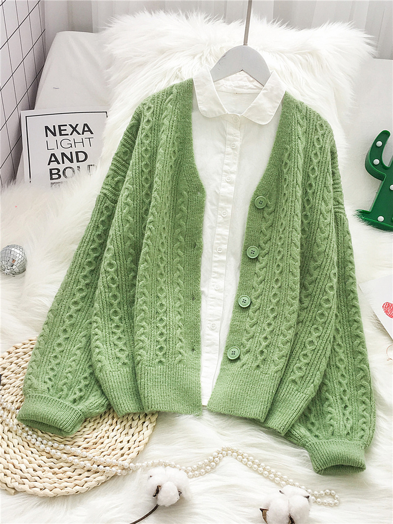 single-breasted twist lantern sleeve knitted cardigan nihaostyles clothing wholesale NSSX89224