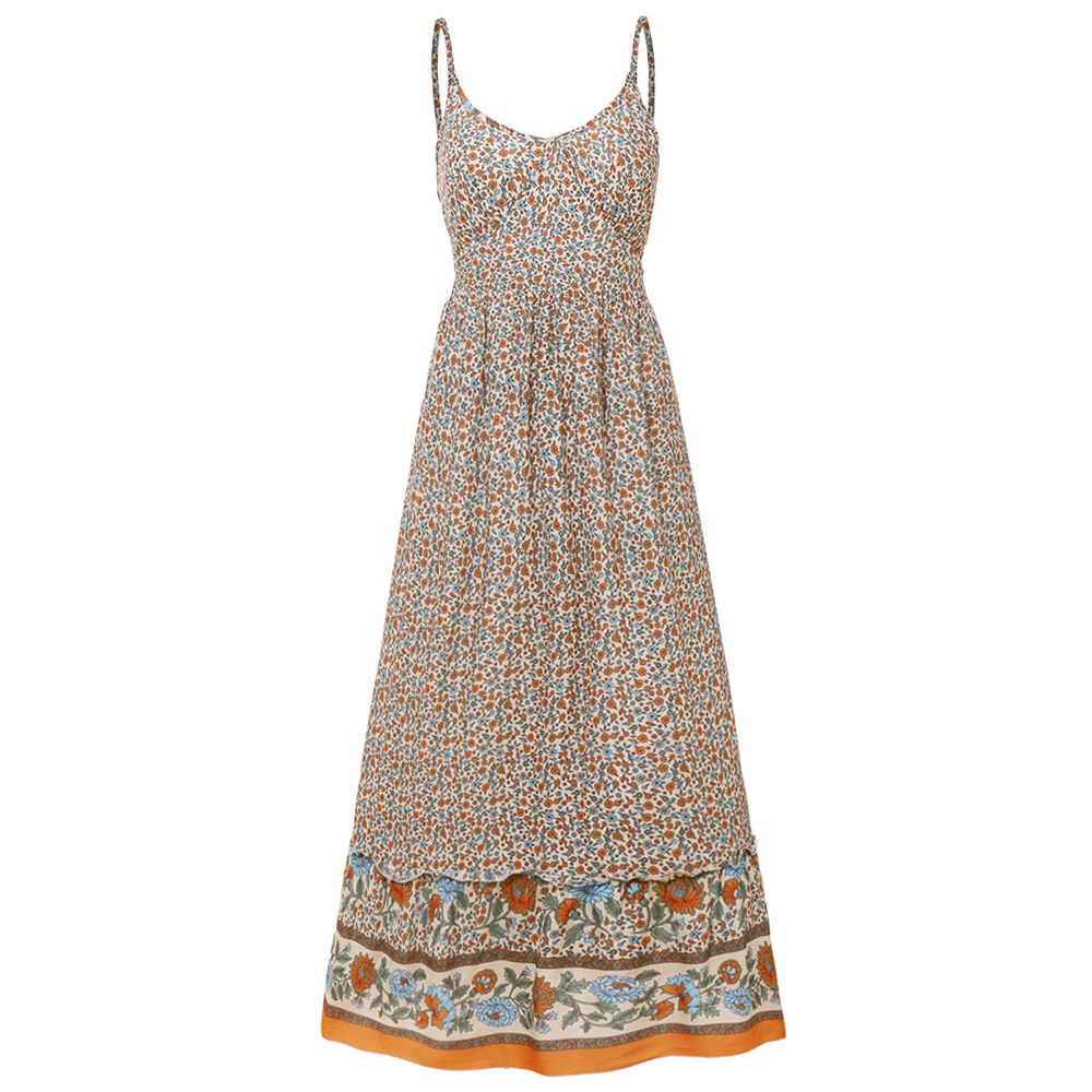 bohemian v-neck low-cut rayon sling floral long dress NSMAN53326