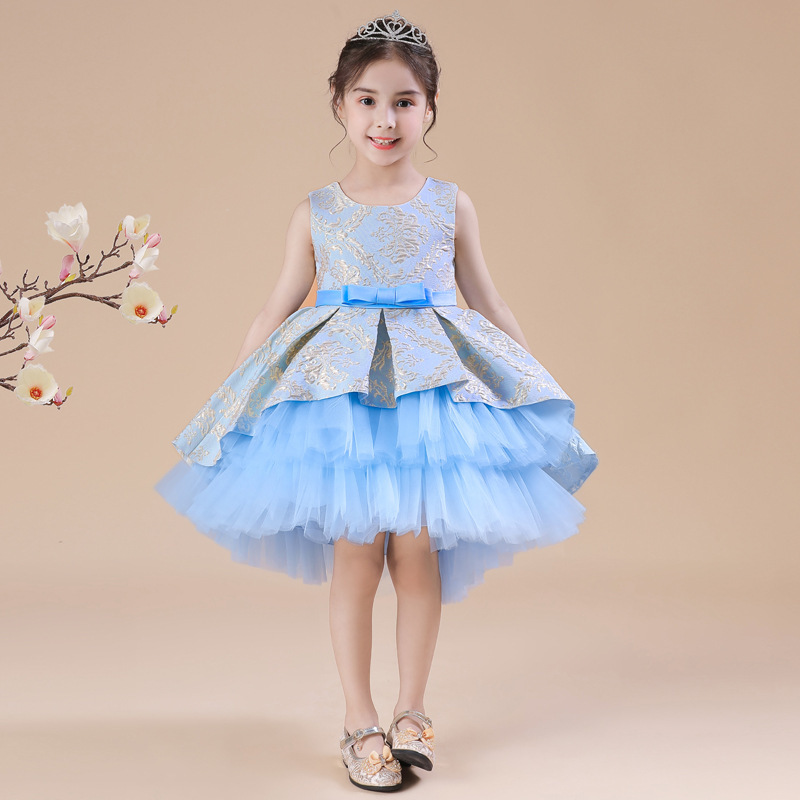 Children dress mesh girl princess skirt jacquard puffy dress show dress performance dress flower children skirt