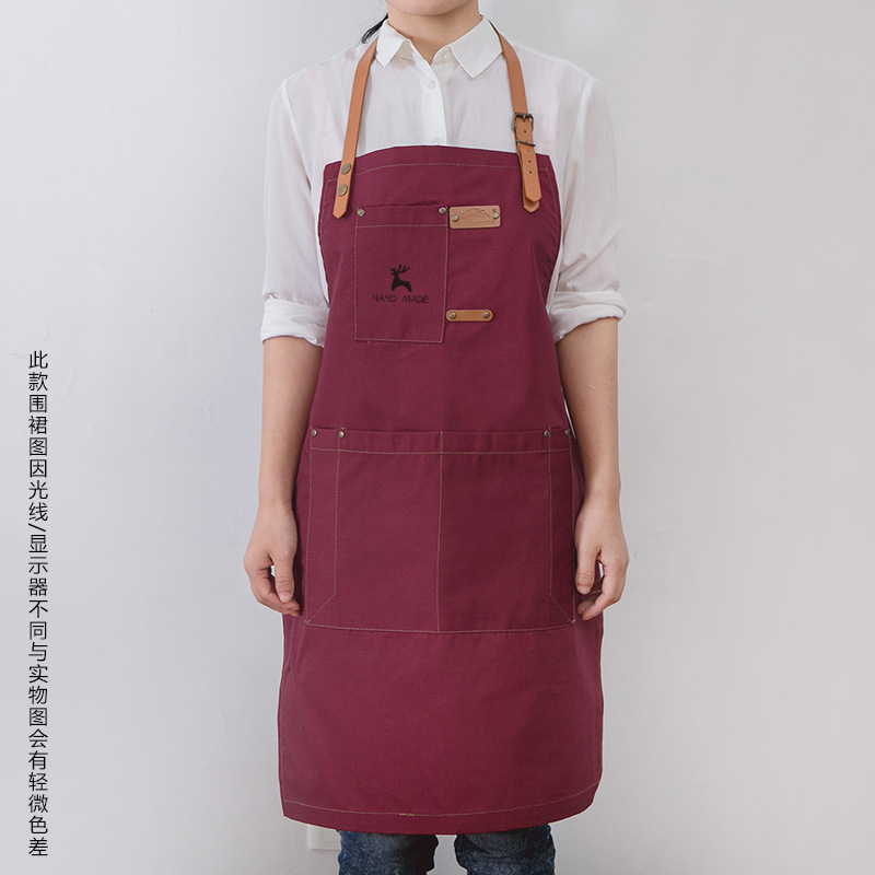 Pareja de moda coreana delantal de lona personalizado impreso LOGO leche té café cake shop hornear manicura trajes