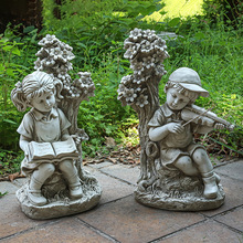 园林庭院人物雕塑花园装饰欧式创意摆件树脂工艺品太阳能男女小孩