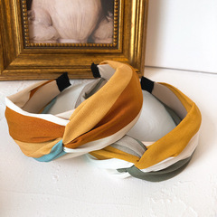 Korean Fashion Simple All-match Wide-brimmed Striped Crossed Hairband Women's Mori Style Outing Headband Hair Accessories Head Ornament