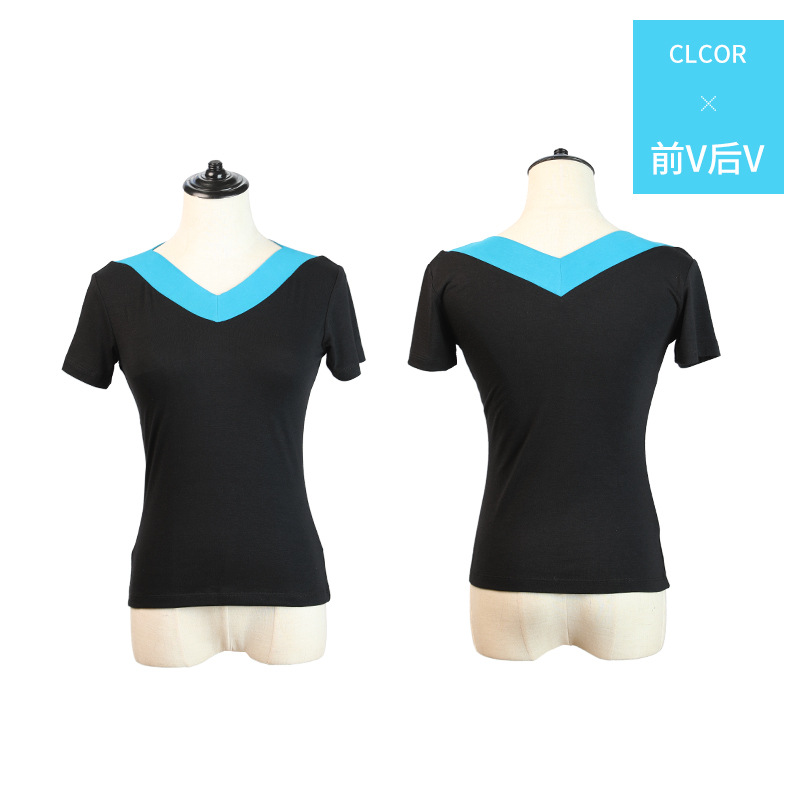 Ropa de baile cuadrada de mediana edad y ancianos con cuello en V para mujer nueva camiseta modal ropa de baile ropa de práctica de manga corta