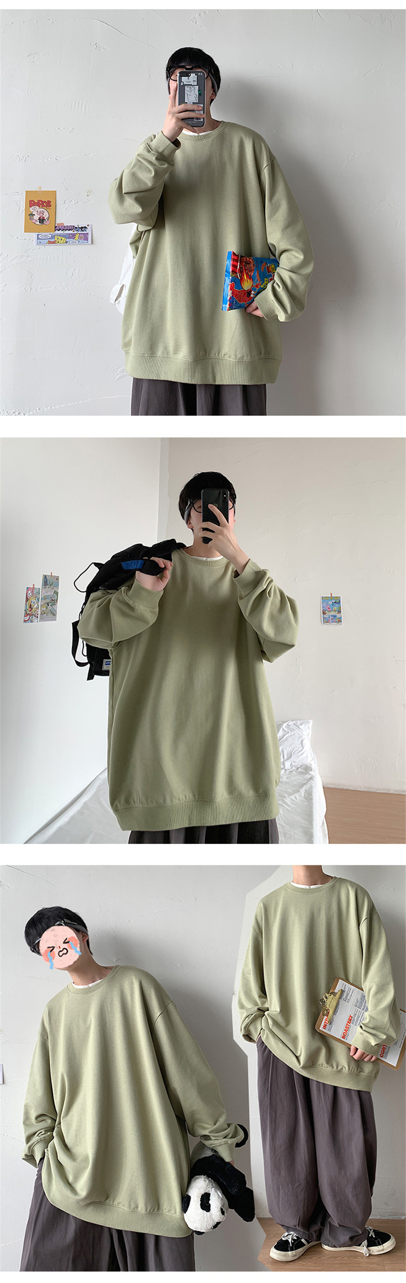 Men's Solid Colour Pullover Sweatshirt Round Neck Long Sleeve_voghion.com