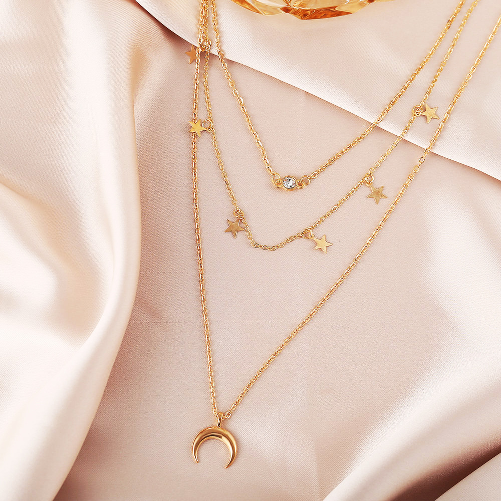 New  Creative Simple  Star Moon  Multilayer Necklace display picture 7