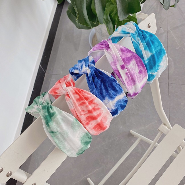 Hot Selling Mode Mittelkreuz Geknotete Tinte Tie-dye Stoff Stirnband display picture 5