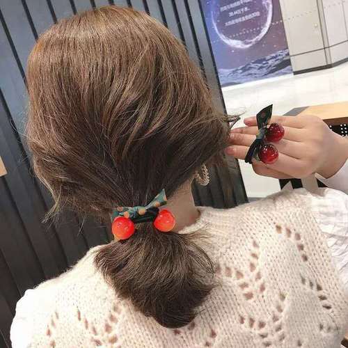 Cherry Korean version of hair elastic rubber band leather headband girl ponytail ball hair circle hair rope ins internet celebrity headwear