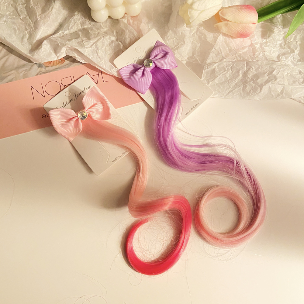 Bowknot Colorful Gradient Wig Clip Children's Headdress Wig Braid Head Lace Clip Ponytail Wholesale Nihaojewelry display picture 7