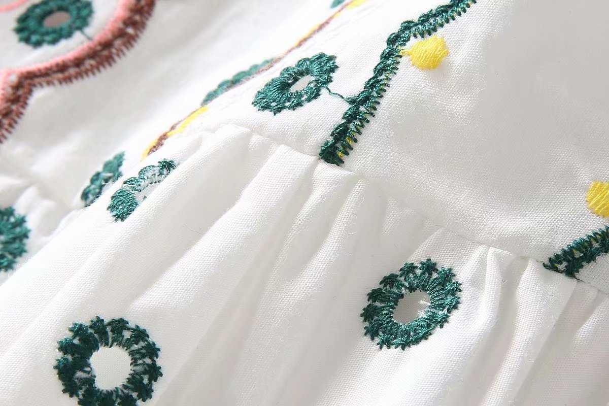 0311-12 彩色圈圈绣花裙码数SMLXL颜色白色面料棉绣