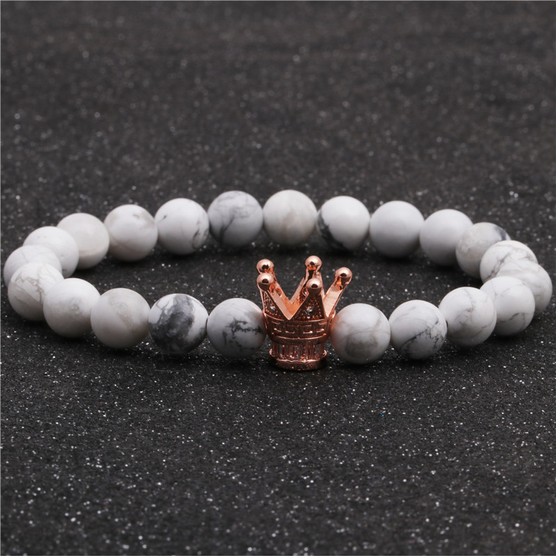 Grenz Überschreiten Der Schmuck In Europa Und Amerika Heißen Verkauf Schwarz Gefroste Ten Stein Perlen Diy Krone Armband Weiß Türkis Krone Herren Armband display picture 4