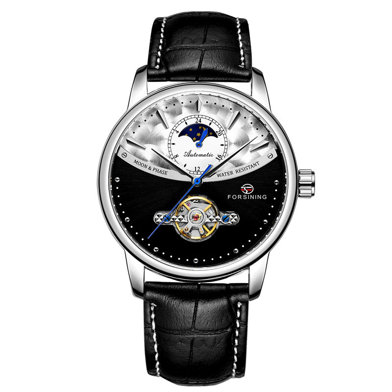 Forsining Fusini 8179 cinturón hombres de negocios reloj mecánico automático transparente inferior hueco reloj hombres