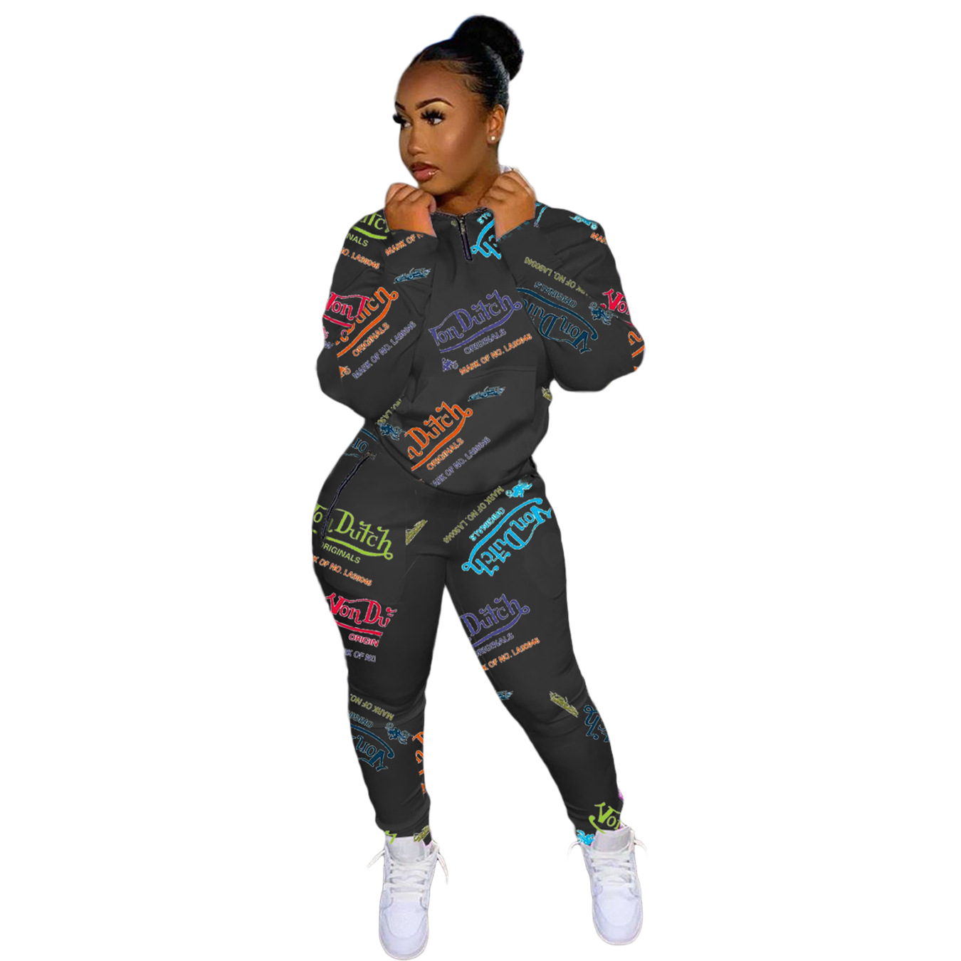 Digital Print Letter Sweatshirt Sports Set NSOJS58992