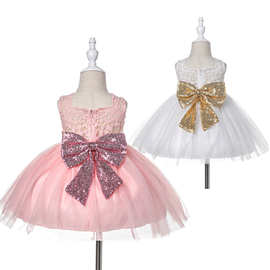 633-夏季婴儿公主裙宝宝满月礼服裙女童baby连衣裙婚纱亮片蝴蝶结