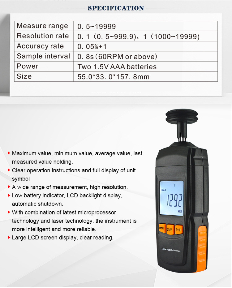 Biaozhi Gm8906 Contact Digital Tachometer Automotive Industrial Motor Speed Measuring Instrument Tachometer