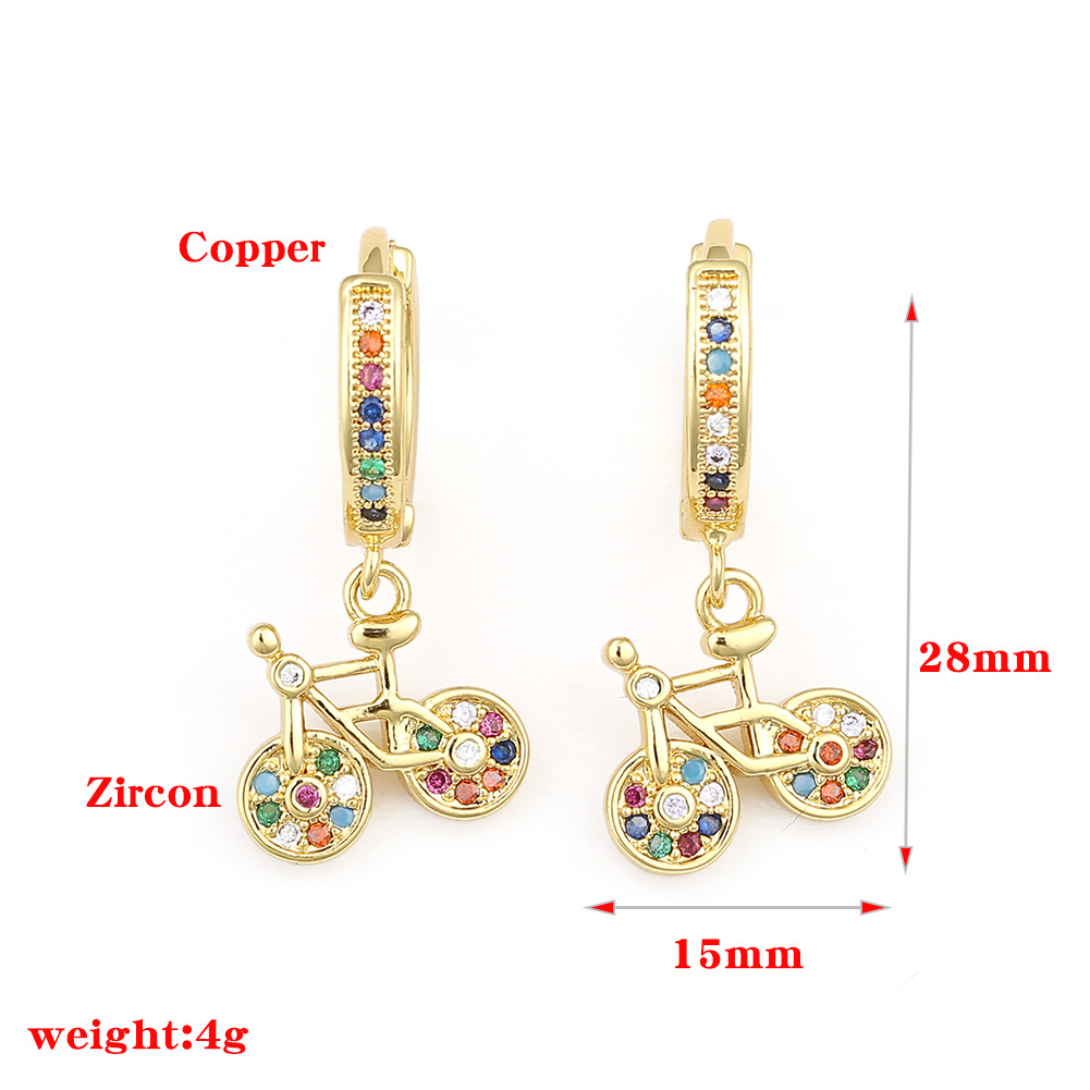 Hot Sale Hot-selling Earrings Copper Diamond Color Zircon New Bicycle Trendy Earrings All-match Earrings Stud Earrings display picture 1