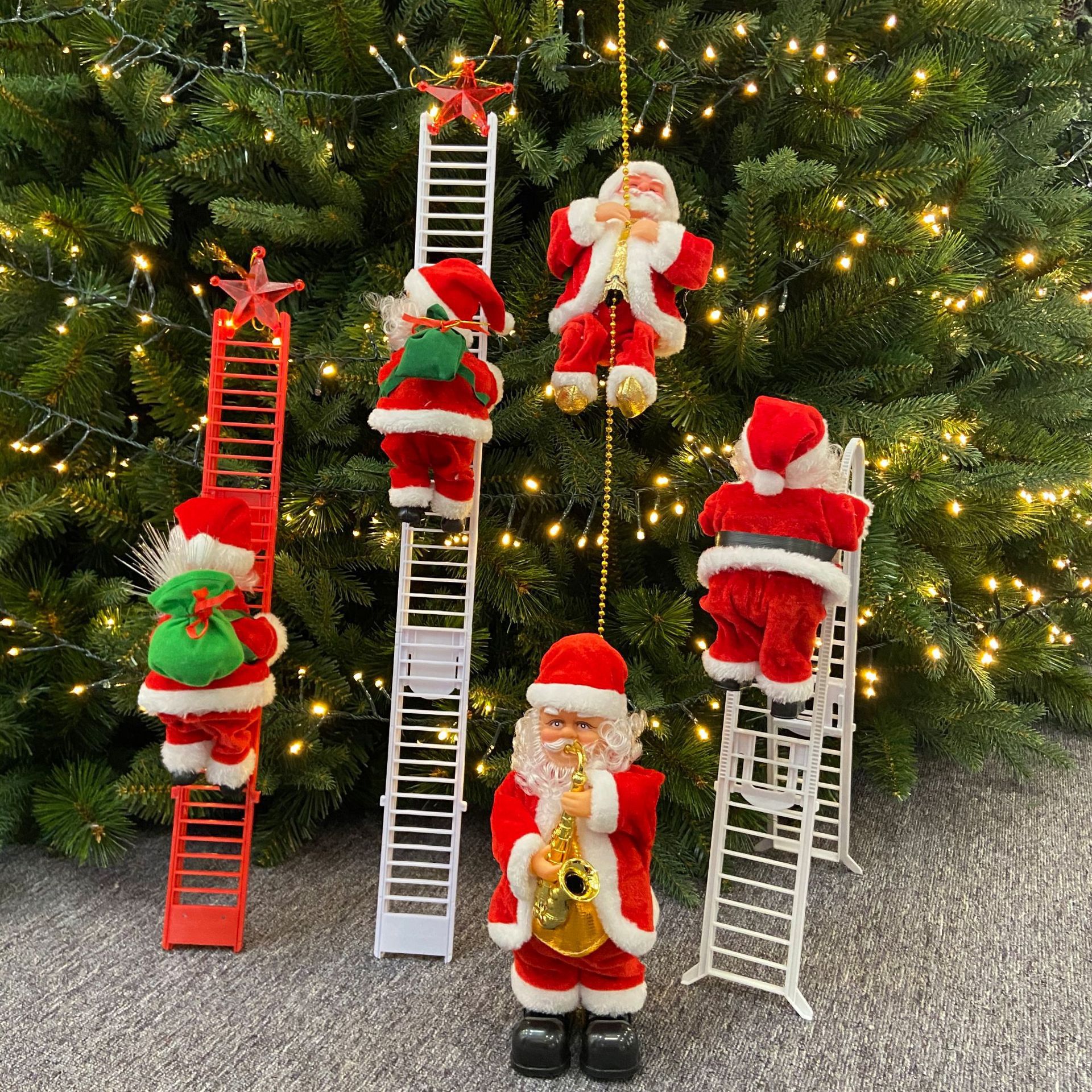 Cross border Explosive money Electric Santa Claus stairs lighting music Electric ladder Gold chains Santa Claus