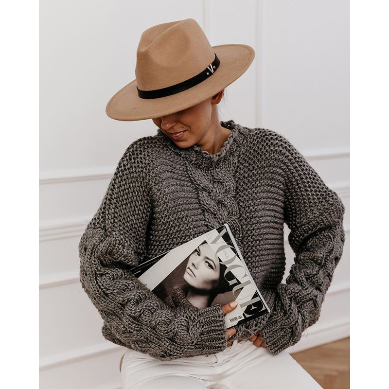 Suministro de comercio exterior deseo europeo y americano Otoño e Invierno popular color sólido suéter con cuello en V giro suéter suelto suéter casual para las mujeres