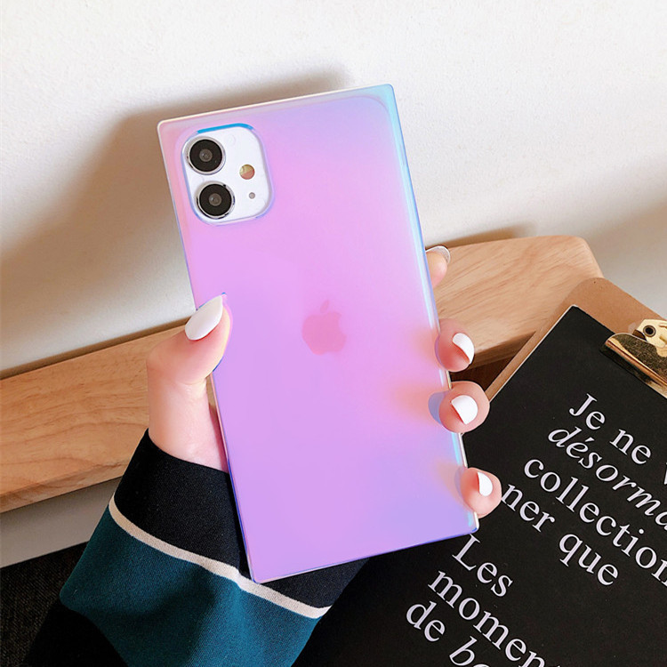 适用iphone13手机壳镭射紫光变色方形imd软壳新款苹果12pro保护套