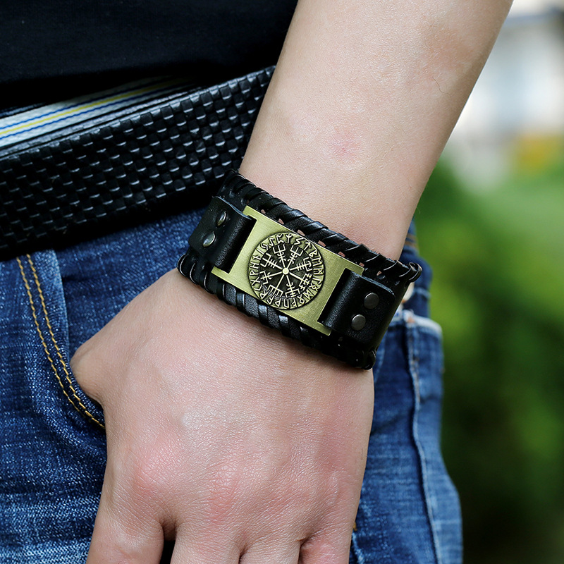 hot sale leather bracelet retro woven compass menu0027s leather bracelet wholesale nihaojewelry