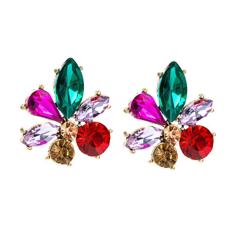 Fashion Diamond Alloy Inlaid Glass Flower Earrings display picture 7