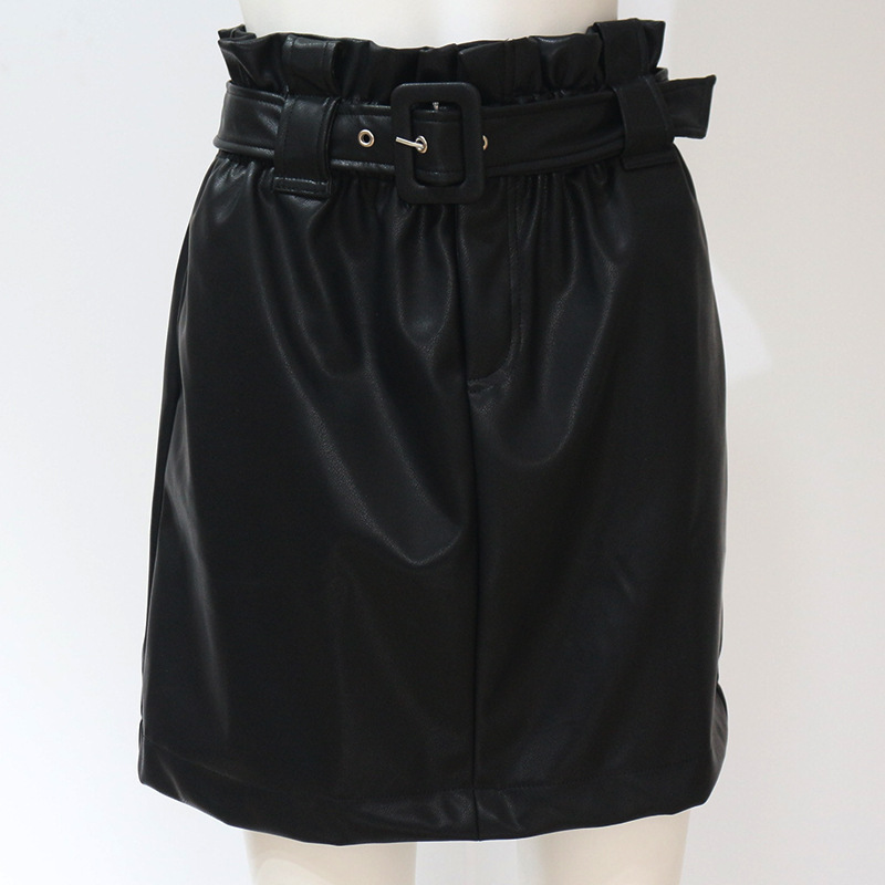 Pure Color PU Leather Skirt NSGE37868