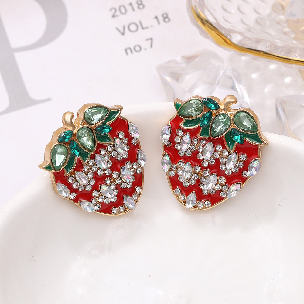 Strawberry Alloy Diamond-studded Earrings display picture 10