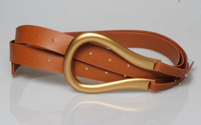 90g Weight Women'S Gender Khaki, Coffee, Grey, White, Black Color Fashion Large Metal Horseshoe Buckle Double Belt 7