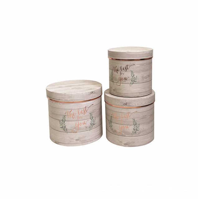 现货   母亲节木纹  圆形礼品盒三件套 圆桶花盒  鲜花抱抱桶