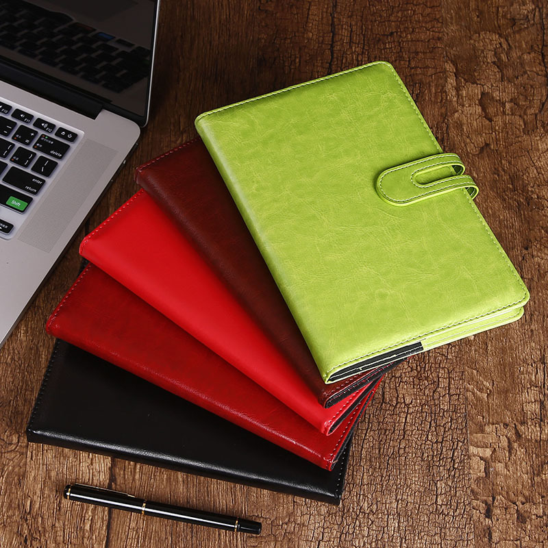 搭扣款平装笔记本定制LOGO PU仿皮A5商务员工会议记录本内芯定制|ms