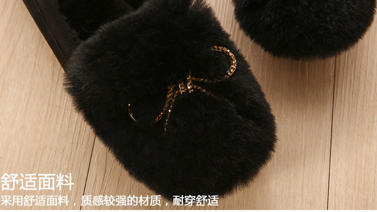 Giày lười nữ lông thỏ có nơ, lót lông ấm, đế thấp 1–3 cm — Màu xám, Màu đen chi tiết 8