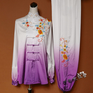 Tai chi clothing chinese kung fu uniforms Peony embroidery transition from purple to white in season