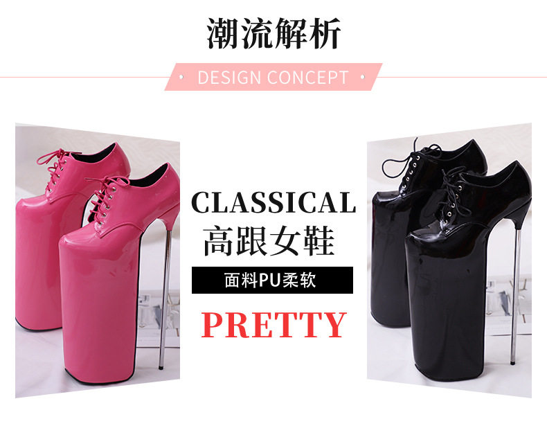Giày cao gót nữ mũi tròn quai buộc phía trước, đế chống thấm nước, gót nhọn — Màu Đỏ đào, Màu đen, Màu đỏ chi tiết 4