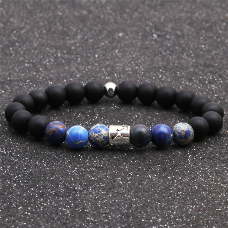 Twelve Constellation Couple Bracelets Natural Emperor Stone Beaded Black Frosted Bracelet DIY Men an