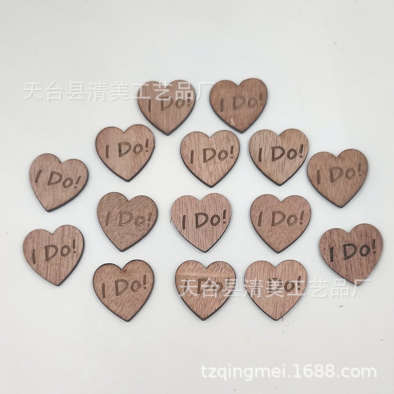 Tablero de grano de madera de 25mm, serie de letras de corazón de melocotón, tablero de grano de madera, hoja de madera de corazón de melocotón de amor 50 piezas/paquete