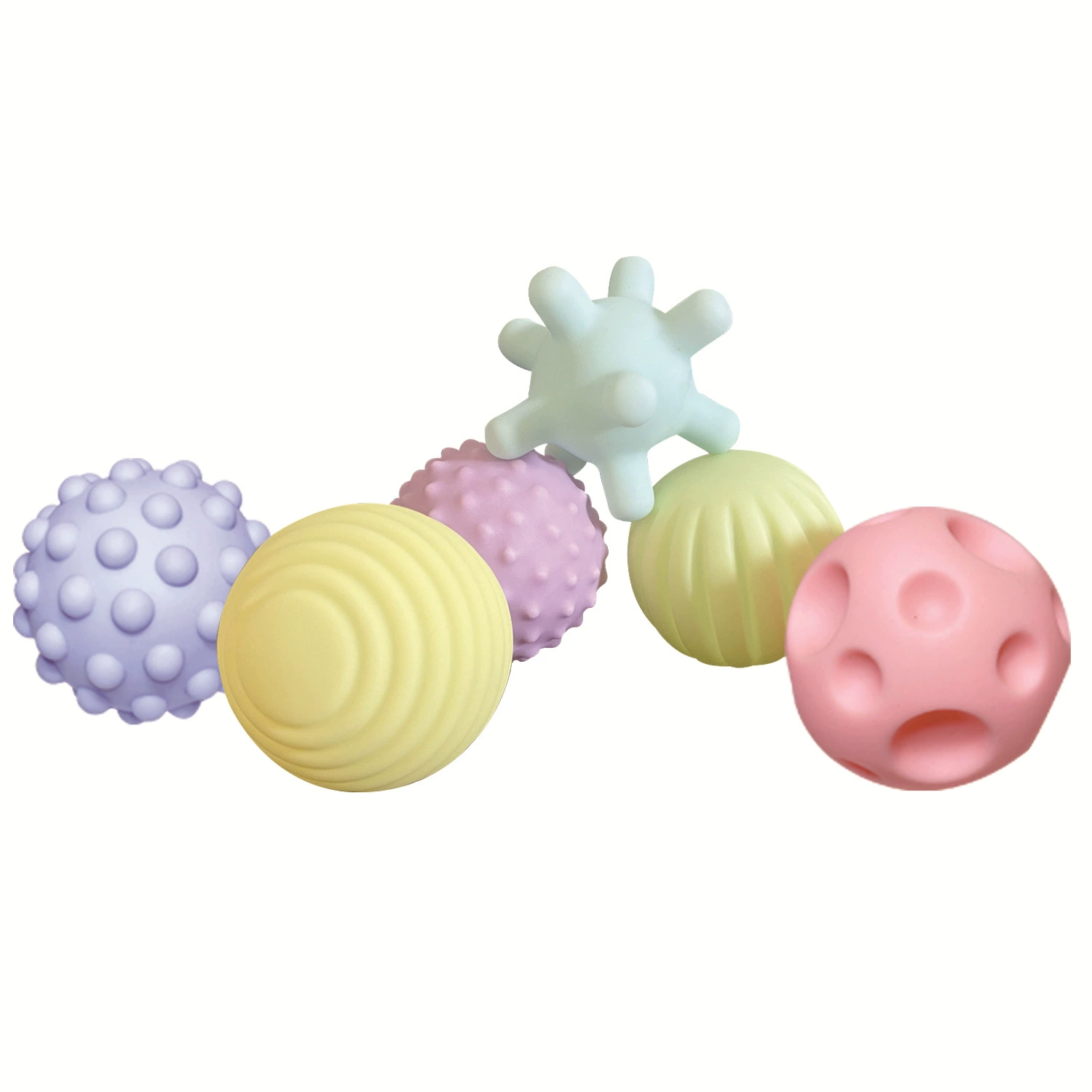 Sensory Soft Rubber Baby Massage Balls, Teether & Grasping Toy, Assorted Textures (single or 6‑pc)