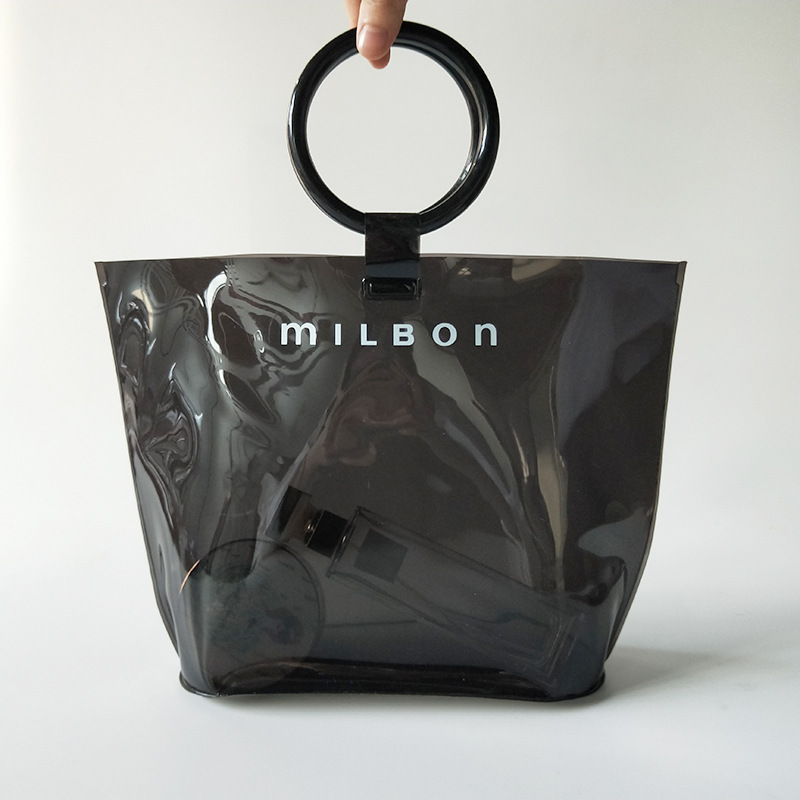 现货pvc手提袋定作pvc 黑色化妆包便携塑料PVC透明购物礼品袋
