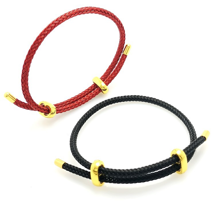 El comercio exterior de la joyería de moda simple 8-Word posicionamiento pulsera de cuerda de alambre 3mm ajustable 3D oro duro con cuentas par cuerda de la mano