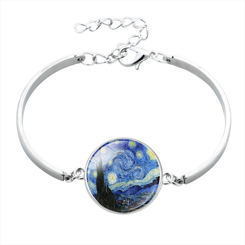 Time Gem Wholesale Van Gogh Abstract Starry Sunflower Girl World Famous Painting Bracelet with Pearl Earrings Time Gem Wholesale Van Gogh Abstract Starry Sunflower Girl World Famous Painting Bracelet with Pearl Earrings