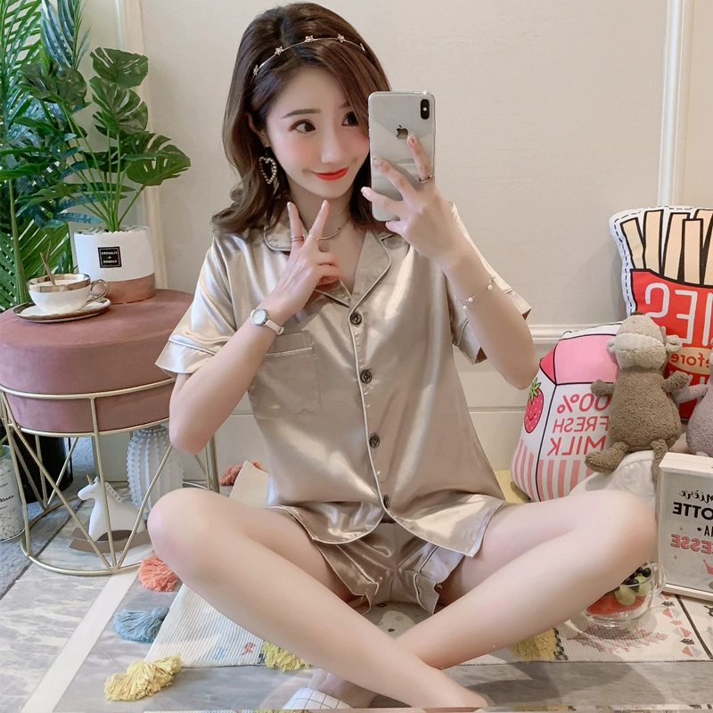 Summer silk pijama, thin set, with short sleeve, plus size