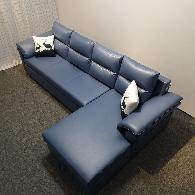 Tecnología de tela de esquina sofá correa de almacenamiento VIP simple sala de estar moderna pequeña combinación de sofá cama plegable doble uso