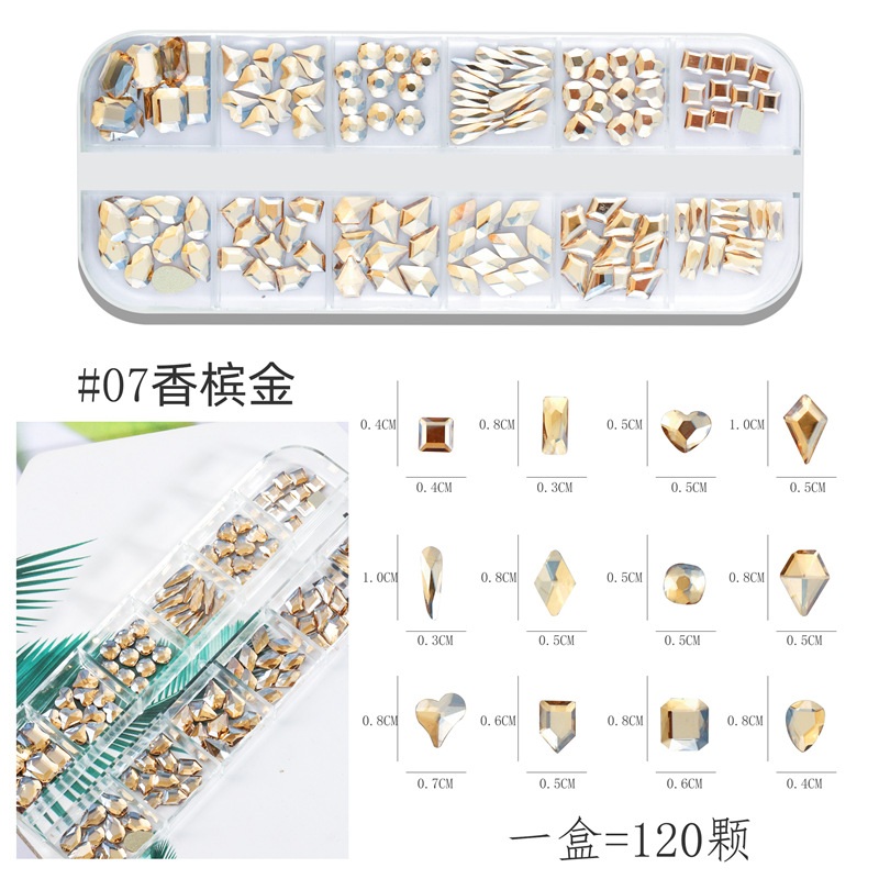 Transfronterizo nuevo Diamante de uñas DIY caja larga de uñas plana de forma especial de diamante color mágico AB Moonlight diamante joyería de uñas