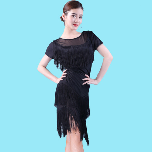 Black red fringe latin ballroom dance tops for women girls  sexy ballroom dance clothes tassels  chacha rumba salsa dance top shirts for female