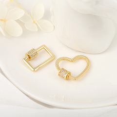 跨境熱賣方形桃心鑰匙扣創意吊墜 簡約銅鍍14K金項鍊diy飾品配件