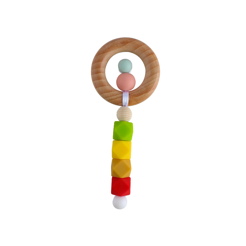 Nueva historieta DIY haya anillo mano palo juguete mordedor bebé cuentas de silicona dientes molienda palo Amazon nuevo