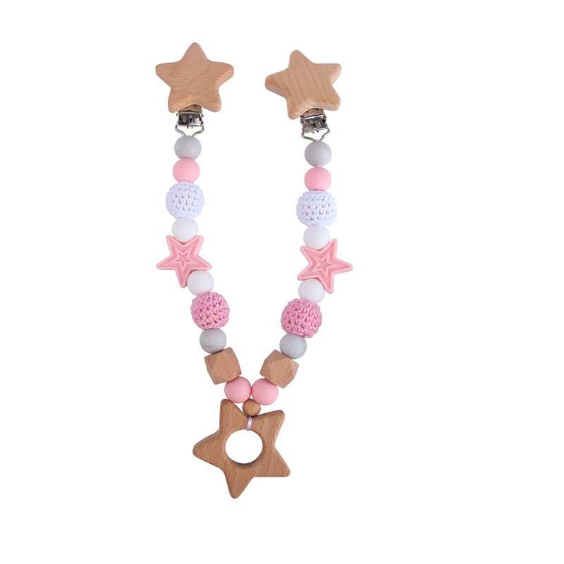 Bebé de dibujos animados Beech Fox estrella de cinco puntas cuentas de silicona chupete cadena pulsera juguete mordedor cochecito joyería colgante
