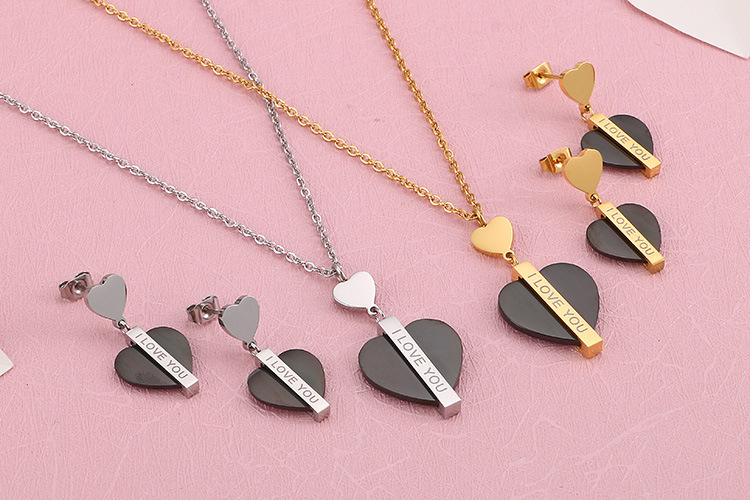 fashion stainless steel heart-shaped lettering necklace earrings set wholesale Nihaojewelry