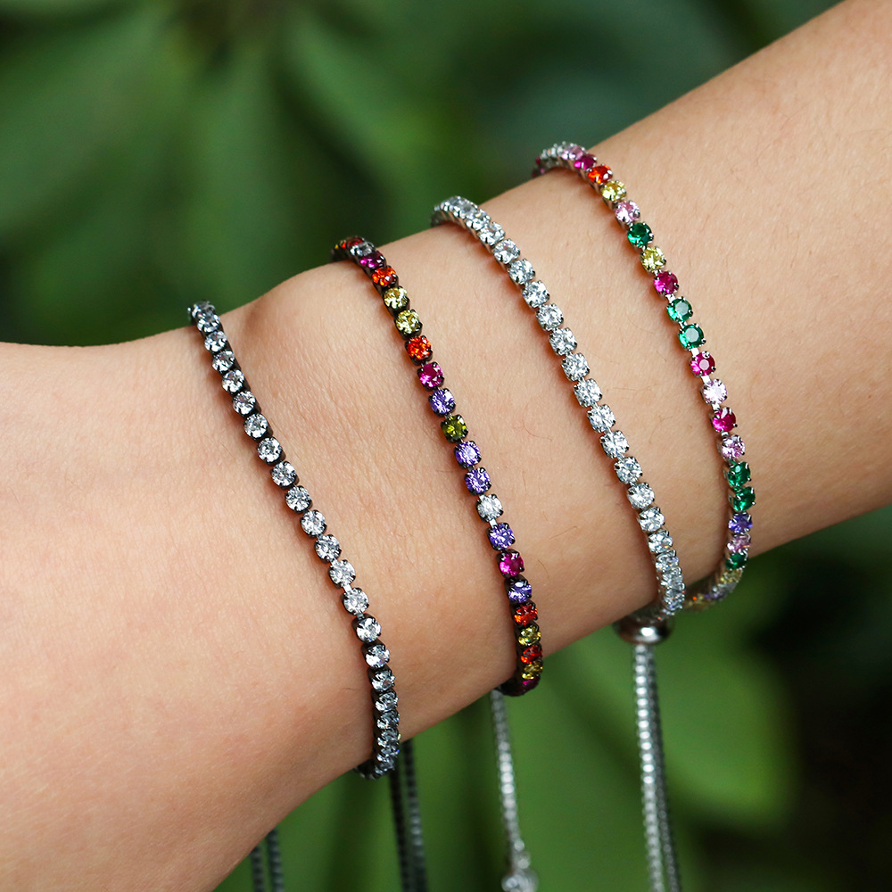 Simple single row multicolor zircon copper bracelet