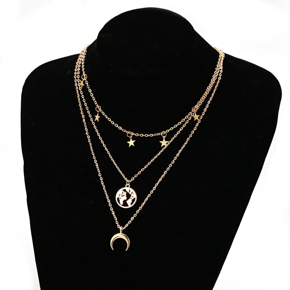 New Alloy  Creative Stars Moon Map Multilayer Necklace display picture 5