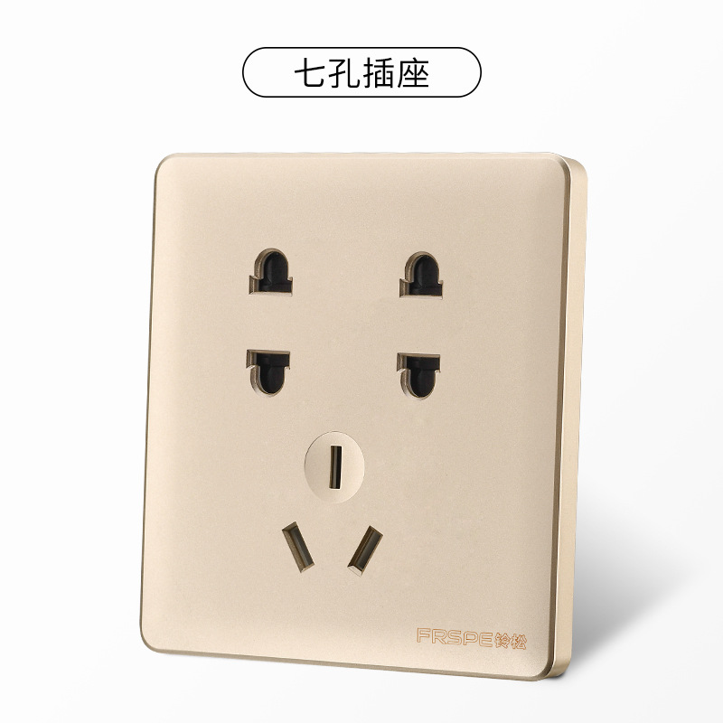 Panel de interruptores Bellson Osaka dorado tipo 86, interruptor de arco, enchufe de cinco orificios, placa de plástico ignífuga, fabricante, venta al por mayor