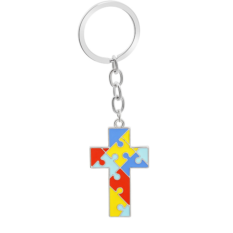 Creative Children's Puzzle Wild Four-color Puzzle Drop Oil Splicing Color Heart-shaped Cross Key Ring Pendant Wholesale Nihaojewelry display picture 3